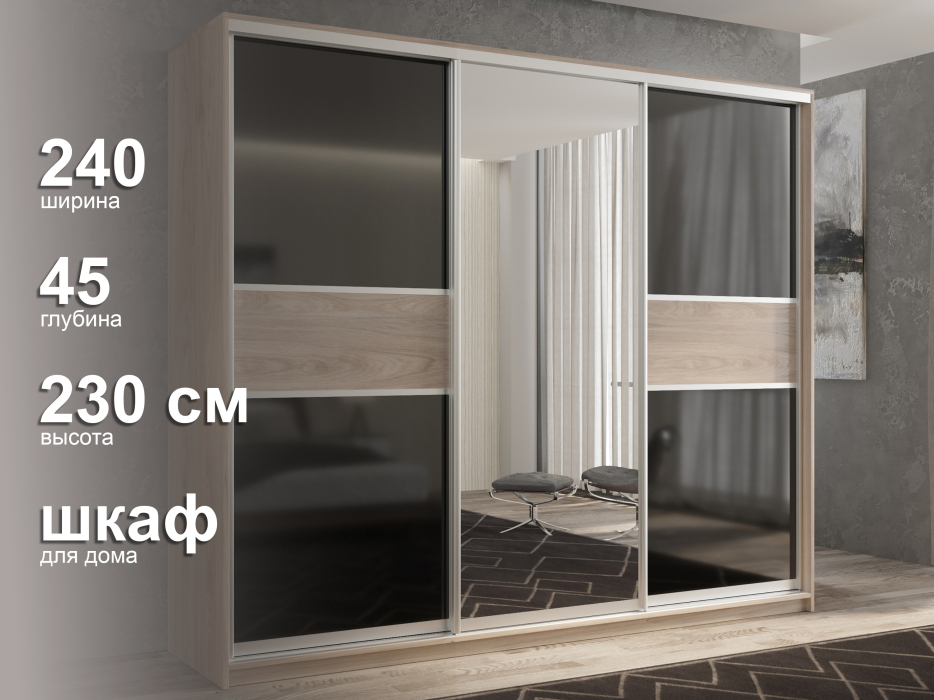 Шкафы-купе 3-х дверные, Шкаф-купе 3х дверный Кааппи 9 240х45