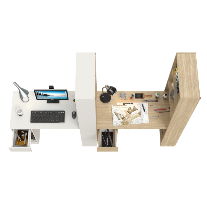 Прямые компьютерные столы, Два письменных стола Лайт 10.01 со шкафом с полками