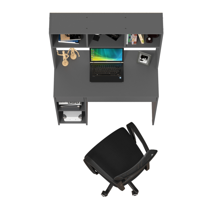 Прямые компьютерные столы, Компьютерный стол Моби Комфорт 12.77F с компьютерным креслом 103 чёрного цвета