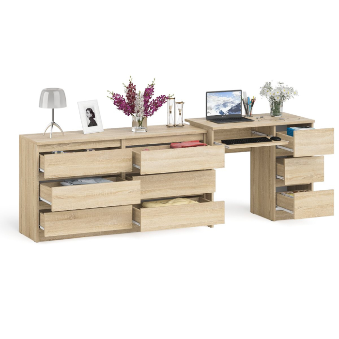 Домашние кабинеты, Комод 1380 6-ть ящиков Мори с однотумбовым столом компьютерным МС-6 правым