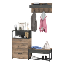 Обувница с сиденьем с комодом с тремя ящиками и вешалкой Трувор