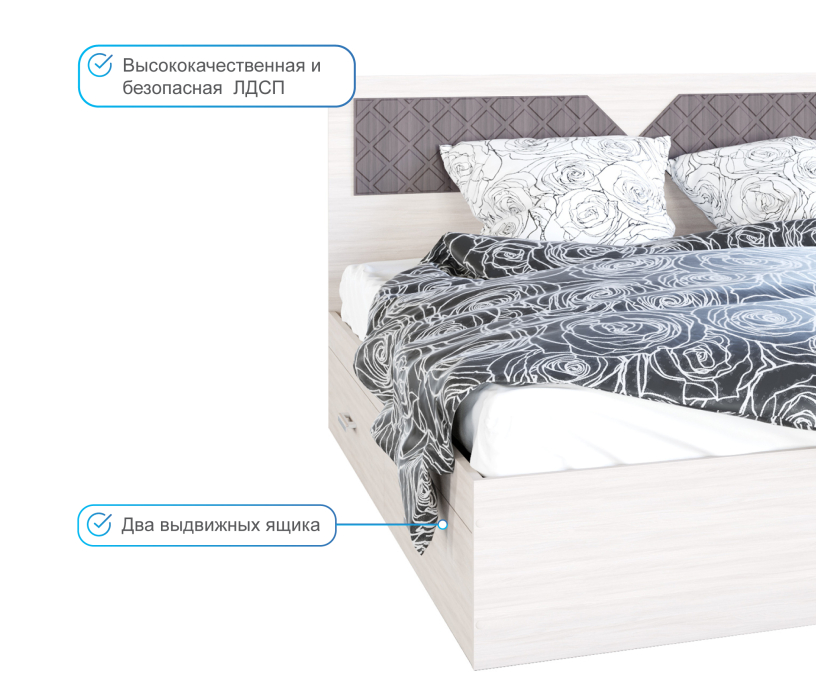 Кровати 160 см, Кровать НИКОЛЬ 1,6 ясень Шимо-Лиственница темная