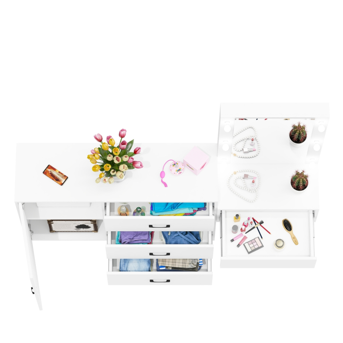 Туалетные столики, Комод с дверками и ящиками 122-1204 и косметический столик навесной с подсветкой