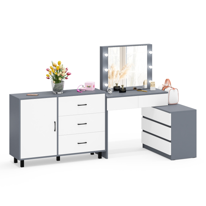 Туалетные столики, Угловой туалетный столик с подсветкой 110 и тумба-комод дверка и 3 ящика 122-1204