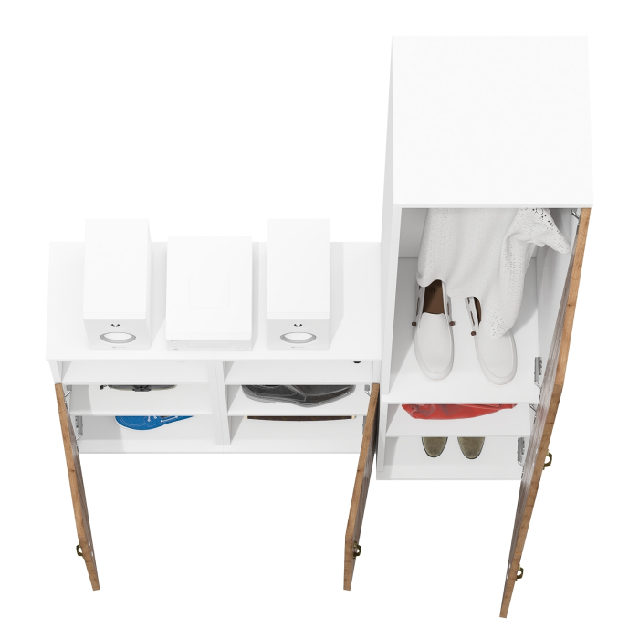 Домашние кабинеты, Две тумбы с нишей и дверками и пенал с полкой и вешалкой Лидер-8