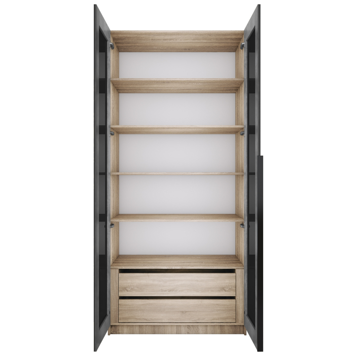 Шкафы распашные, Шкаф распашной Е1 Локер 101x52.5x220 см, с черным стеклом , полками и модулем