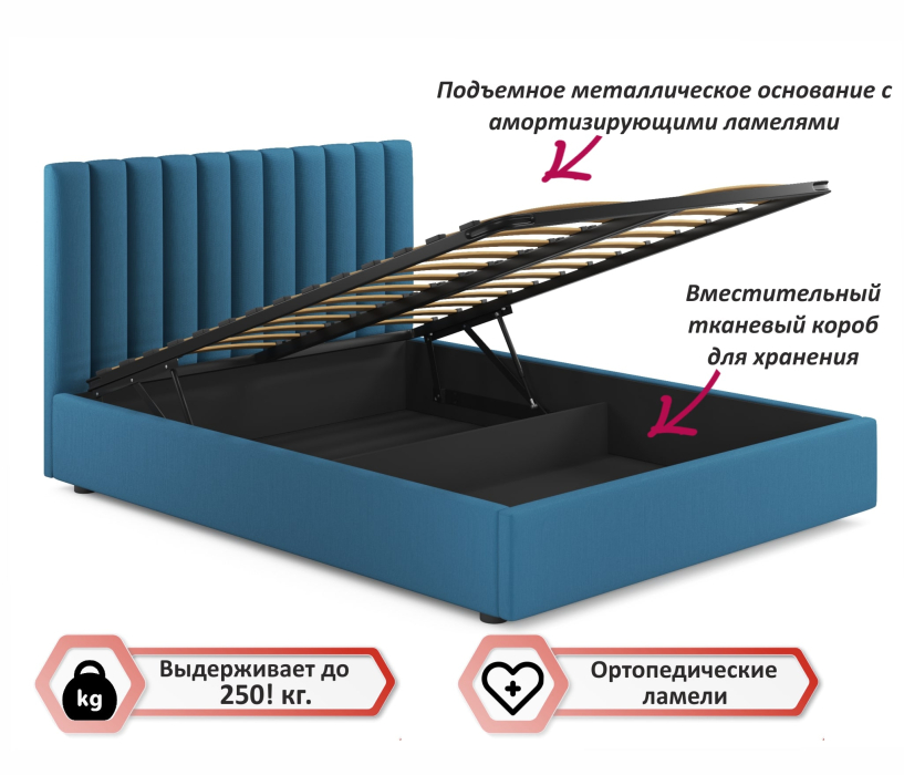 Мягкая кровать, Мягкая кровать с тумбами Olivia 1600 подъемная