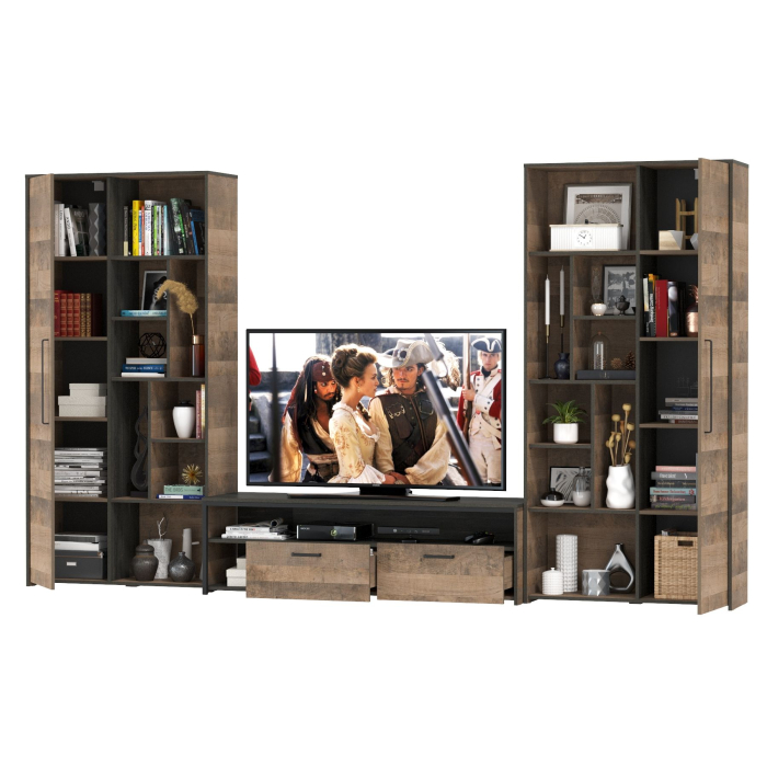 Стенки для гостиной, Два шкафа-стеллажа в стиле лофт и тумба для аппаратуры Трувор