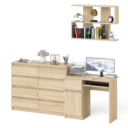 Комод на восемь ящиков МК1200.8 Мори с компьютерным столом МС-1 левый и верхней полкой 900