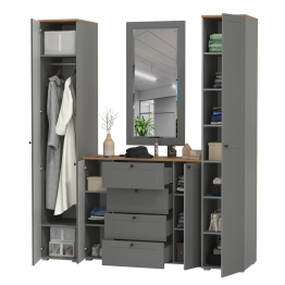 Два шкаф-пенала с полками для прихожей Остин и комод с настенным зеркалом