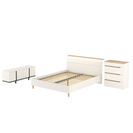 Тумба ТВ 13.276 с кроватью Муссон с основанием 1600 и комод 13.97