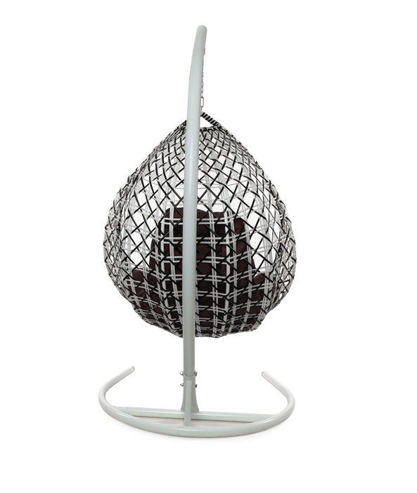 Подвесные кресла, Подвесное кресло КАПЛЯ ЛЮКС белая стойка двуцветное с ротангом