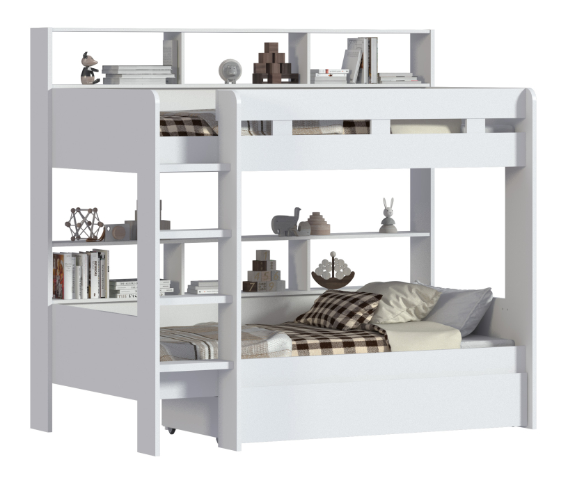 Кровати, Терра СБ-2965 Кровать двухъярусная с выдвижным ящиком и основанием СБ-2995 Белый/Белый (Gaius)