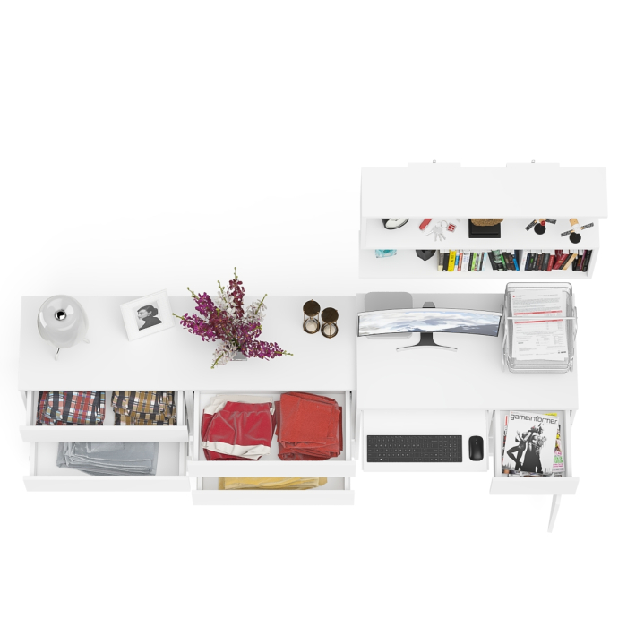 Домашние кабинеты, Комод шесть ящиков Мори МК1380.6 со столом с ящиком и дверкой справа и полка