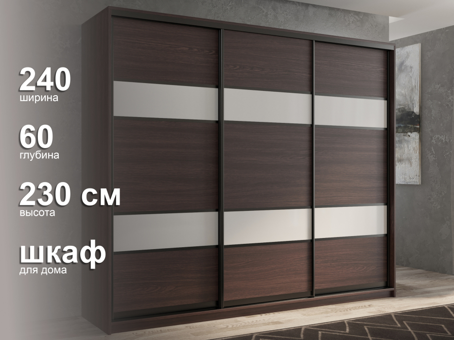 Шкафы-купе 3-х дверные, Шкаф-купе 3х дверный Кааппи 8 240х60