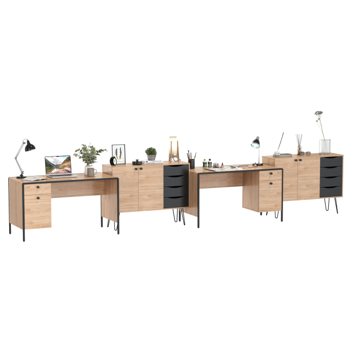 Домашние кабинеты, Место для работы и учёбы двоих людей Брюс из двух столов и двух комодов-тумб