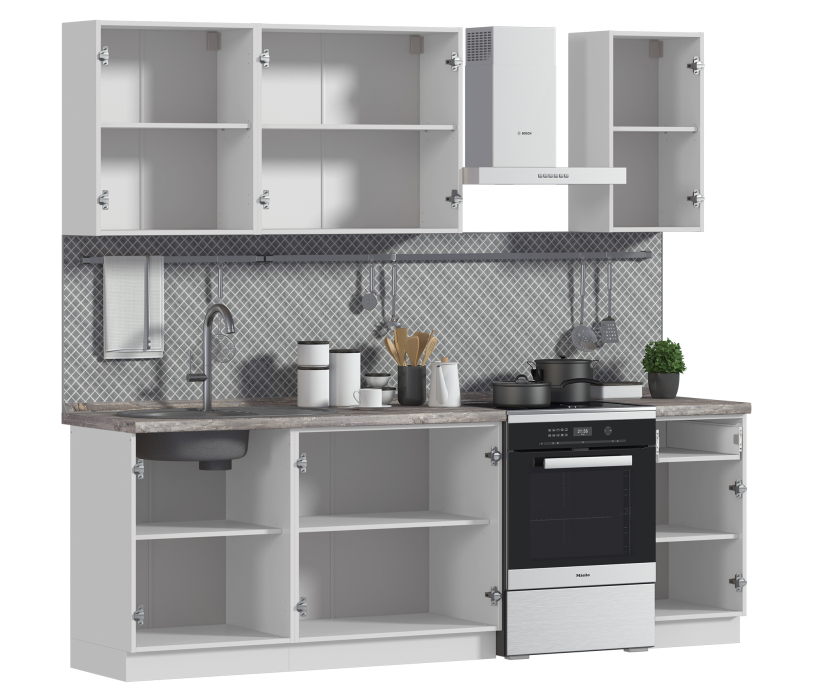 Кухонные гарнитуры, Кухня Регина Белый/МДФ Дуб Белый, Шервуд 1,8-2,4 м