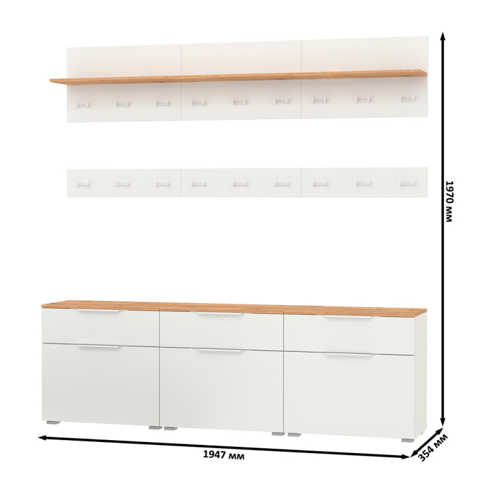 Прихожие, Три обувницы с вешалкой для одежды с полкой в узкую прихожую Октава