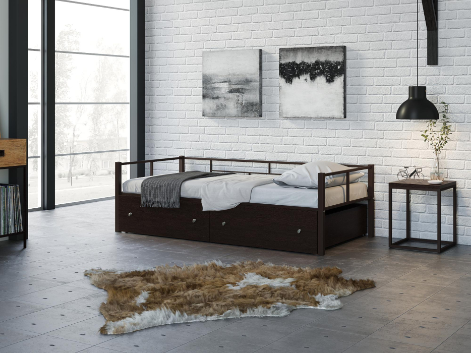 Кровати одноярусные, Односпальная кровать Арга ящики венге