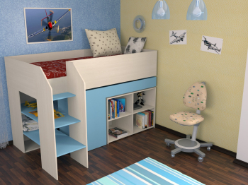 Кровать-чердак "Теремок 2" (Дуб молочный)