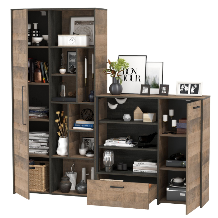 Стенки для гостиной, Шкаф-стеллаж и комод с ящиком и дверкой Трувор