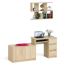 Открытая полка Мори 900 с компьютерным столом Мори МС-6 правый и тумбочкой с дверками
