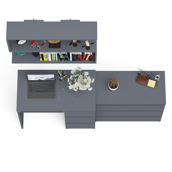 Прямые компьютерные столы, Стол компьютерный Мори МС-6 правый с навсеной полкой сверху и комодом на три ящика