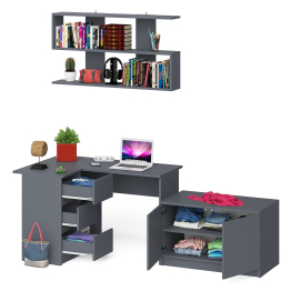 Угловой компьютерный стол Мори МС-16 левый с тумбой две двери МА900.1 и широкой полкой 1200