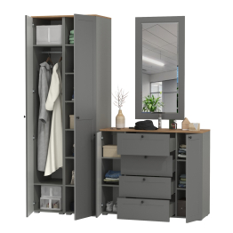 Два шкаф-пенала с полками для прихожей Остин и комод с настенным зеркалом