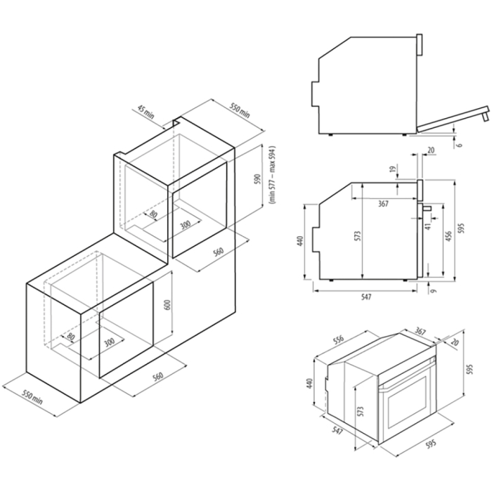 Духовые шкафы, Электрический духовой шкаф KRONA SERA 60 BL (независимый)
