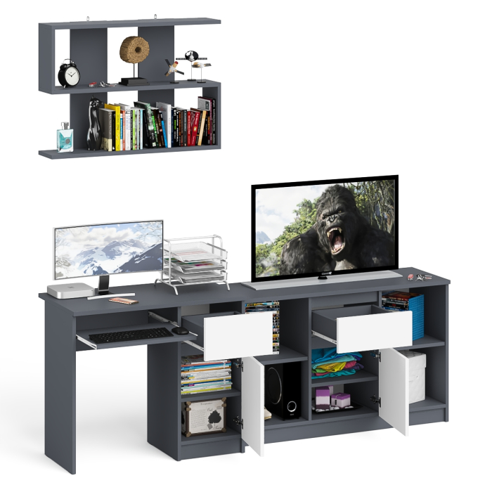 Прямые компьютерные столы, Открытая полка Мори 900 с компьютерным столом МС-1 правый и тумбой 1204-1