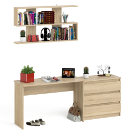 Комод три ящика Мори 800 с письменным столом 1200 и навесной полкой 1200