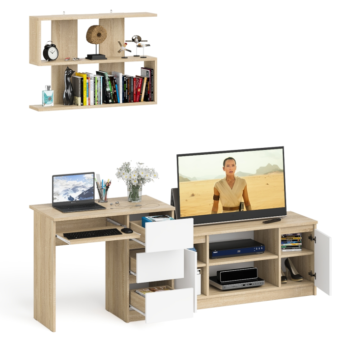 Прямые компьютерные столы, МС-6 стол ящики справа с тумбой Мори 1200-1 и полкой на 900