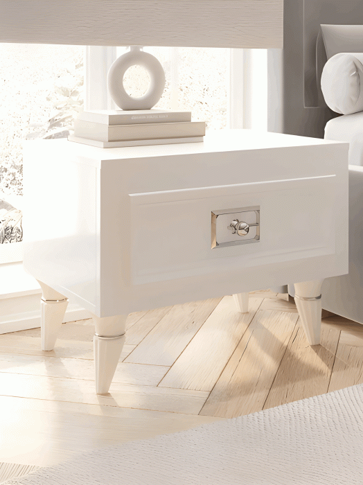 Прикроватные тумбы, Тумба прикроватная Валенсия с ящиком выдвижным 55х40х42 см (серебро)