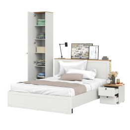 Кровать со спальным местом 1600 с ортопедическим основанием Остин с тумбой прикроватной и шкаф-пенал