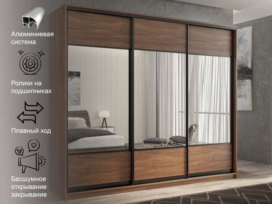 Шкафы-купе 3-х дверные, Шкаф-купе 3х дверный Кааппи 6 210х60