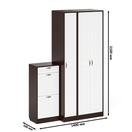 Тумба для обуви две секции в прихожую П-6-500 с пеналом и шкафом фрезеровка ромб