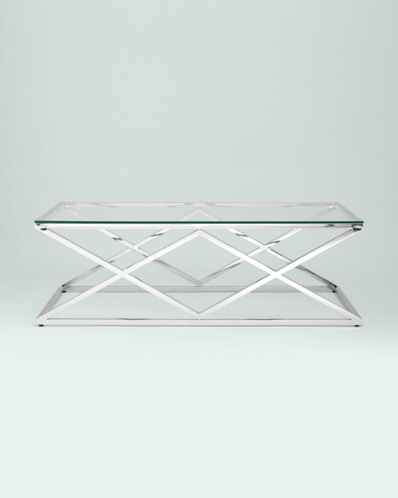 Журнальные столики, Журнальный стол ИНСИГНИЯ 120х60 (Прозрачное стекло/Сталь серебро)