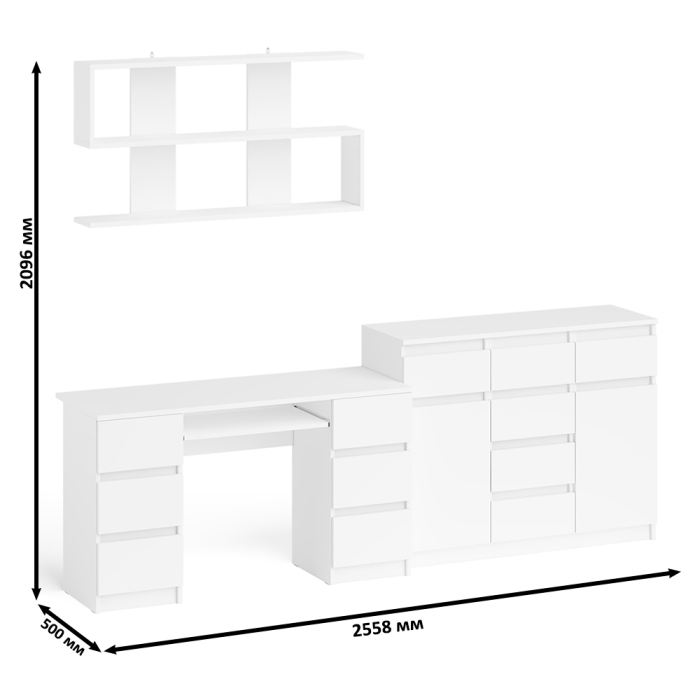 Домашние кабинеты, Комод-тумба Мори МК1200.4 с открытой верхней полкой и стол компьютерный МС-2