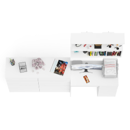 Большой комод на восемь выдвижных ящиков со столом МС-1 правый и полкой Мори 900