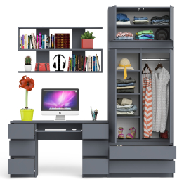 Шкаф-комод с антресолью Мори МШ900.1 со столом для работы и учёбы и книжной полкой