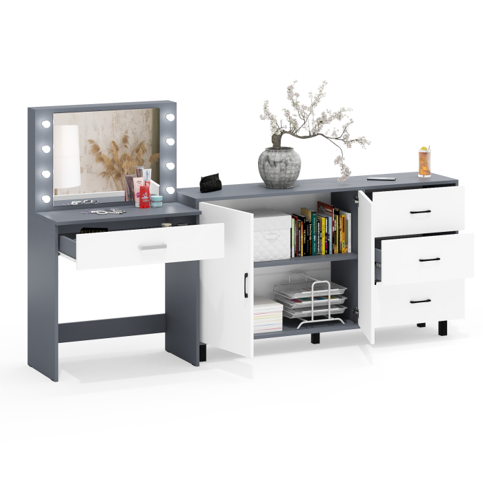 С зеркалом, Комод-тумба 123-1604 и туалетный столик с подсветкой СТ-4