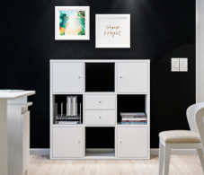 Стеллажи, Стеллаж Кито СБ-3243 Белый с ящиками и дверцами