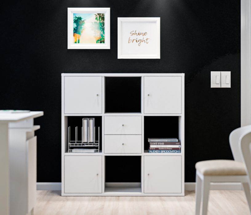 Стеллажи, Стеллаж Кито СБ-3243 Белый с ящиками и дверцами