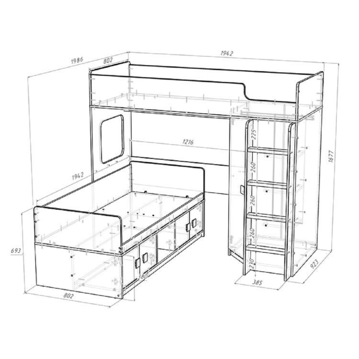 Двухъярусные, Двухъярусная кровать Легенда BE605-201 75х190