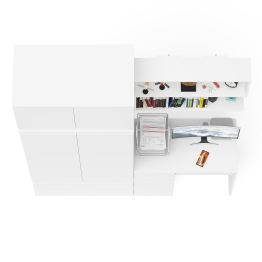 Стол однотумбовый Мори МС-1 левый с полкой навесной и комодом-шкафом с антресолью