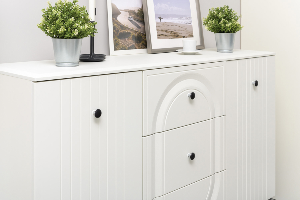 Стенки для гостиной, Тумба-комод и шкаф с тремя стеклянными дверками в гостиную Валенсия № 116