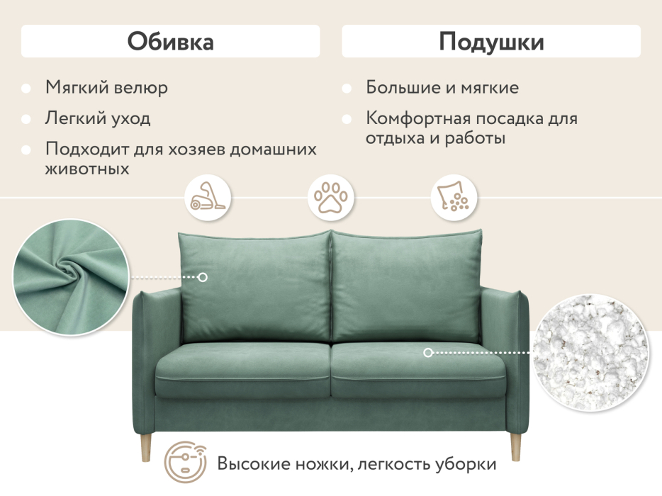 Диваны кровати со спальным местом, Диван-кровать Сканди мини, велюр