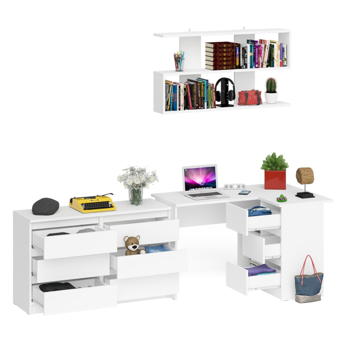 Домашние кабинеты, Стол угловой компьютерный Мори МС-16 правый с книжной полкой и комодом на шесть ящиков