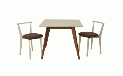 Стол Сканди М 100 орех/слоновая кость со стульями Франк слоновая кость велюр коричневый